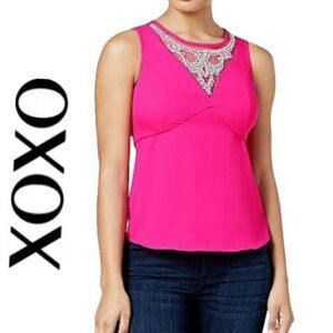 XOXO TANK TOP BLOUSE HOT PINK EMBELLISH RHINESTONES SZ S PREPPY CHIC